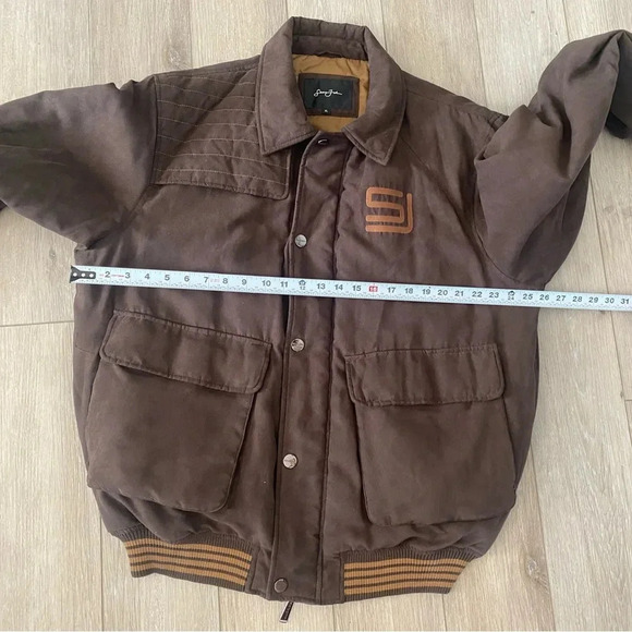 Sean John Men’s Faux Suede Fabric Bomber Warm Zip Urban Jacket Brown Large EUC - Picture 8 of 10